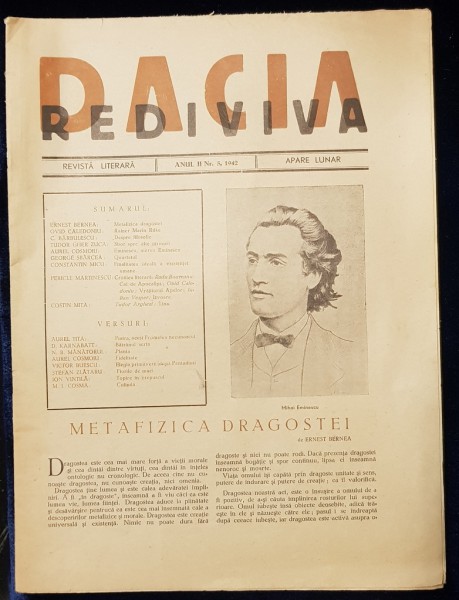 REVISTA LITERARA "DACIA REDIVIVA" - 1942