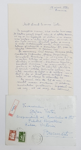 SCRISOARE CATRE STEFAN VOITEC , VICEPRESEDINTELE CONSILIULUI DE STAT , 1980