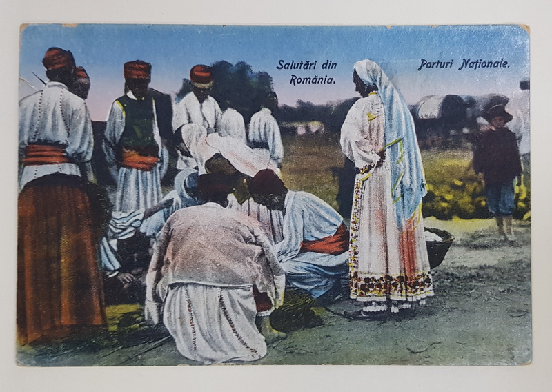 TARANI IN PORT POPULAR ROMANESC , CARTE POSTALA ILUSTRATA , 1927
