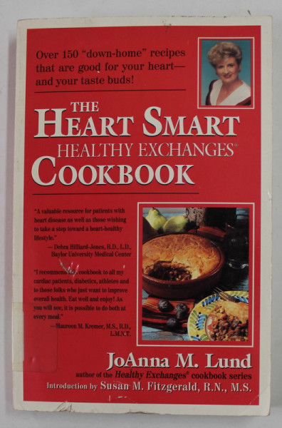 THE HEART SMART HEALTHY EXCHANGES COOKBOOK by JOANNA M. LUND , 1999 , COPERTA CU DEFECTE  SI URME DE UZURA