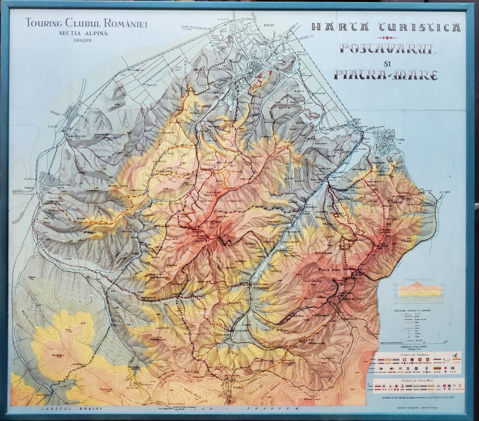 TOURING CLUBUL ROMANIEI , SECTIA ALPINA , BRASOV , HARTA TURISTICA POSTAVARUL SI PIATRA MARE , SCARA 1 : 30.000,  1933