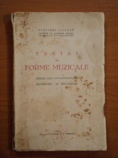 TRATAT DE FORME MUZICALE de DIMITRIE CUCLIN  , 1934