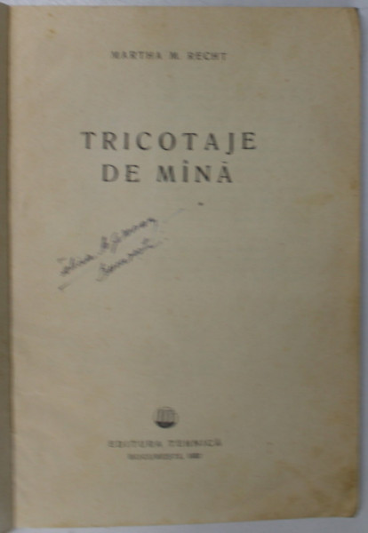 TRICOTAJE DE MANA de MARTHA M. RECHT , 1957