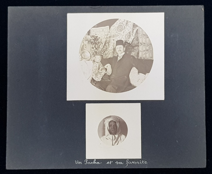 UN CAIAC PE MAREA MARMARA  / UN PASA CU FAVORITA SA , FOTOGRAFII LIPITE PE PASPARTU DE CARTON , FATA  - VERSO , MONOCROME , CCA. 1900