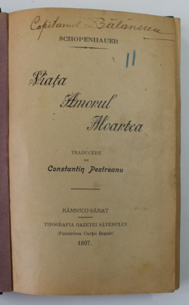 VIATA , AMORUL , MOARTEA de SCHOPENHAUER , 1897