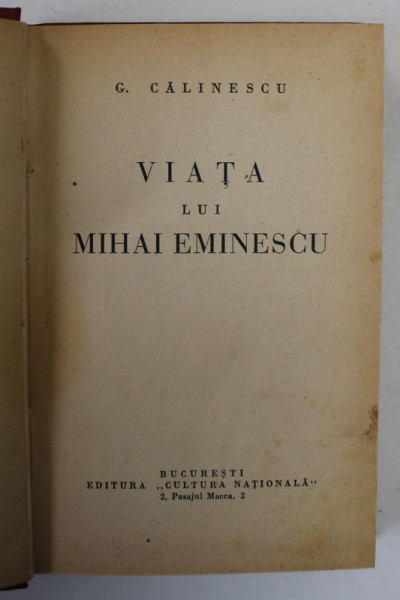 VIATA LUI EMINESCU , de G. CALINESCU 1932